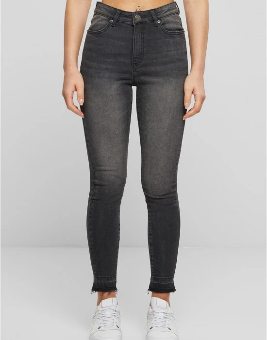 Дамски дънки с висока талия Urban Classics Open Hem black washed, Дънки - Hoodstyle.bg