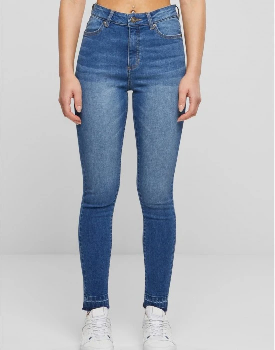 Дамски дънки с висока талия Urban Classics Open Hem blue washed, Дънки - Hoodstyle.bg