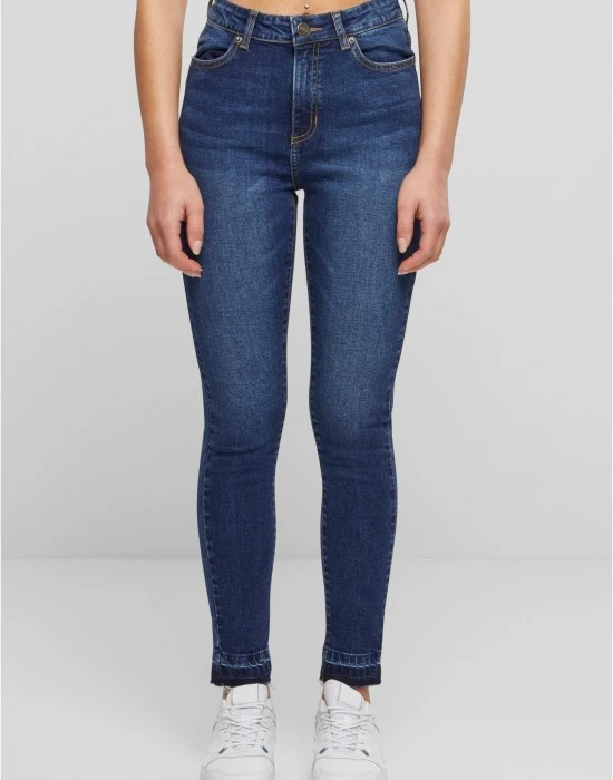 Дамски дънки с висока талия Urban Classics Open Hem darkblue washed, Дънки - Hoodstyle.bg