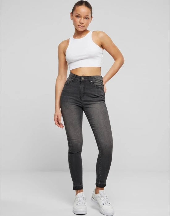 Дамски дънки с висока талия Urban Classics Open Hem black washed, Дънки - Hoodstyle.bg