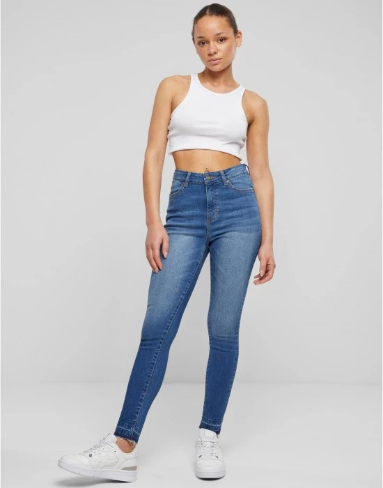 Дамски дънки с висока талия Urban Classics Open Hem blue washed, Дънки - Hoodstyle.bg