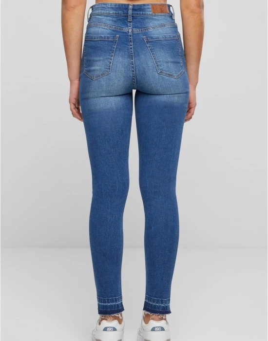 Дамски дънки с висока талия Urban Classics Open Hem blue washed, Дънки - Hoodstyle.bg