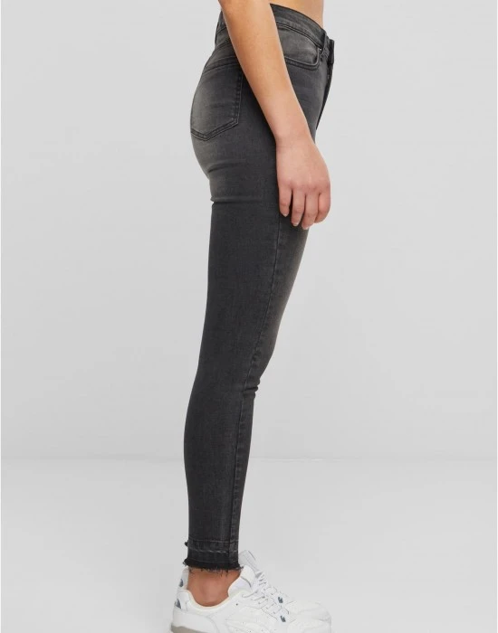 Дамски дънки с висока талия Urban Classics Open Hem black washed, Дънки - Hoodstyle.bg