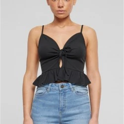 Дамски топ в черен цвят Urban Classics Ladies Waffle Pique Ruffle