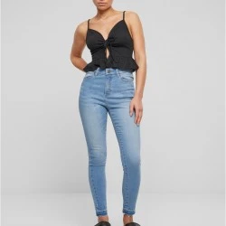 Дамски топ в черен цвят Urban Classics Ladies Waffle Pique Ruffle