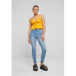 Дамски топ в оранжев цвят Urban Classics Ladies Waffle Pique Ruffle
