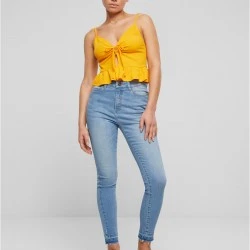 Дамски топ в оранжев цвят Urban Classics Ladies Waffle Pique Ruffle