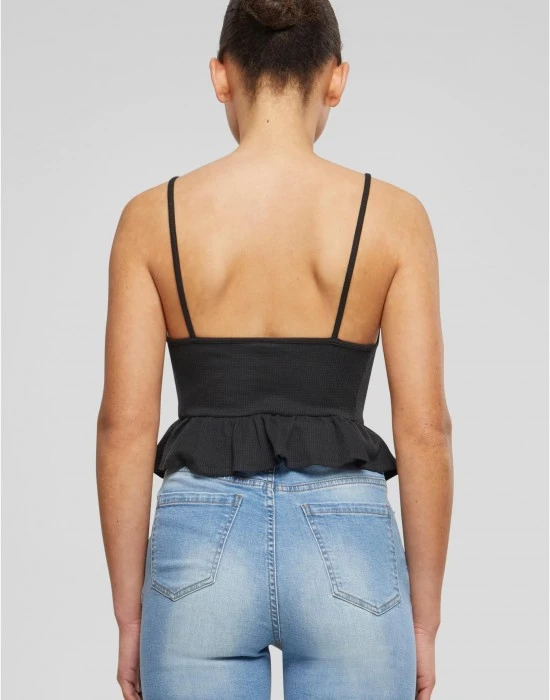 Дамски топ в черен цвят Urban Classics Ladies Waffle Pique Ruffle, Топове - Hoodstyle.bg