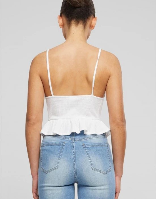 Дамски топ в бял цвят Urban Classics Ladies Waffle Pique Ruffle, Топове - Hoodstyle.bg