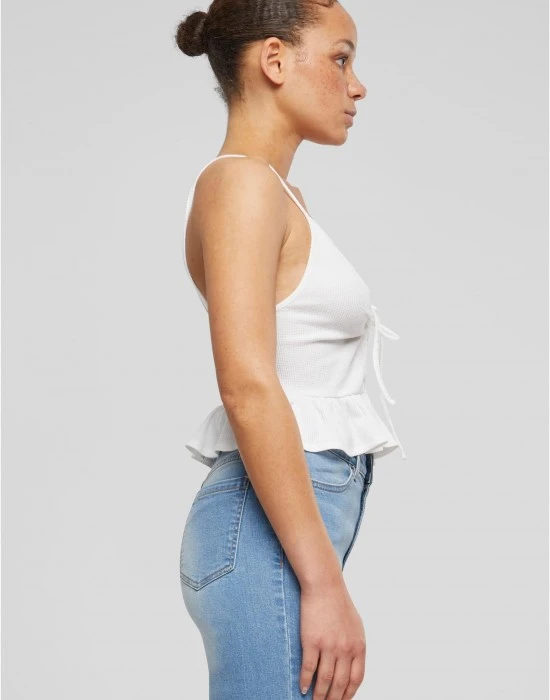 Дамски топ в бял цвят Urban Classics Ladies Waffle Pique Ruffle, Топове - Hoodstyle.bg