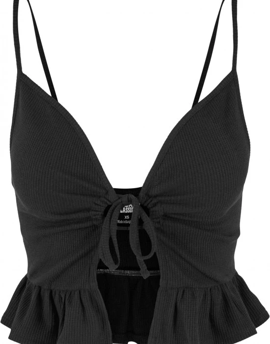 Дамски топ в черен цвят Urban Classics Ladies Waffle Pique Ruffle, Топове - Hoodstyle.bg