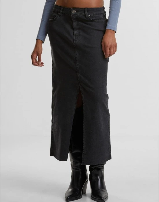 Дамски Дънки Ladies High Slit Denim Skirt black washed 29