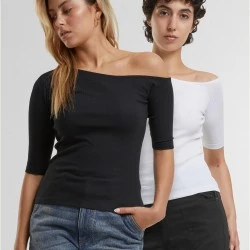2 Броя Изчистени Дамски ТенискиLadies Organic Asymmetric Rib Tee 2-Pack black+white XXL