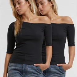 2 Броя Изчистени Дамски ТенискиLadies Organic Asymmetric Rib Tee 2-Pack black+black XXL
