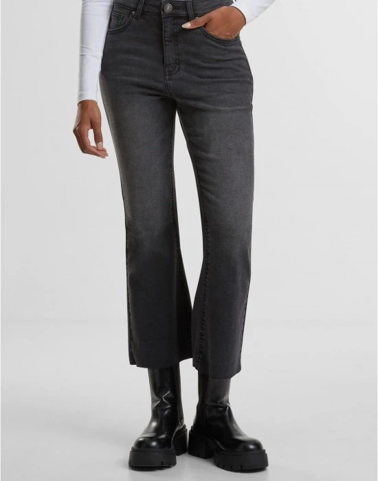 Дамски Дънки Ladies Cropped Flared Denim Pants black washed 29