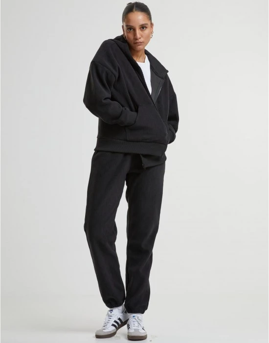 Суичър Ladies Jacquard Velvet Oversized Zip Hoody black XXL