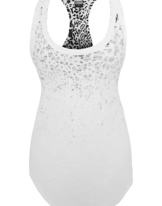 Дамски потник в бял леопардов десен Urban Classics Ladies Long Leo Print Loose Tank wht/blk, Топове - Hoodstyle.bg