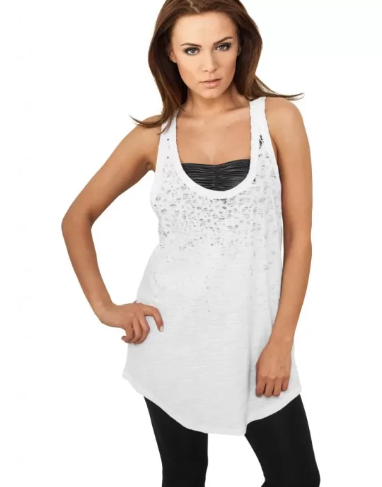 Дамски потник в бял леопардов десен Urban Classics Ladies Long Leo Print Loose Tank wht/blk, Топове - Hoodstyle.bg