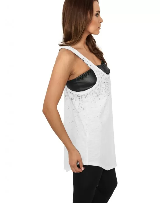 Дамски потник в бял леопардов десен Urban Classics Ladies Long Leo Print Loose Tank wht/blk, Топове - Hoodstyle.bg