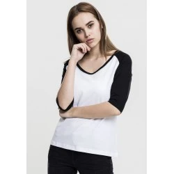 Дамска блуза Urban Classics wht/blk с 3/4 ръкави