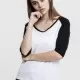 Дамска блуза Urban Classics wht/blk с 3/4 ръкави, Блузи - Hoodstyle.bg
