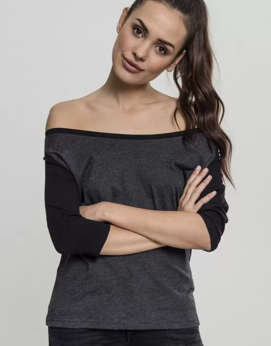 Дамска блуза Urban Classics charcoal/black с 3/4 ръкави, Блузи - Hoodstyle.bg