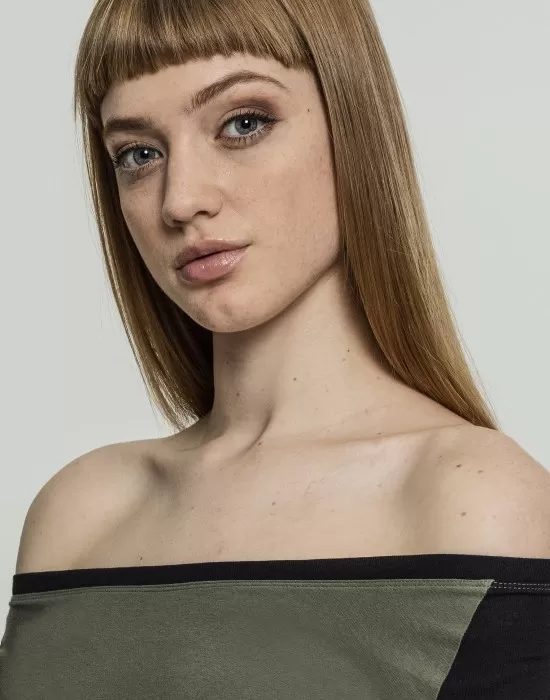 Дамска блуза Urban Classics olive/black с 3/4 ръкави, Блузи - Hoodstyle.bg