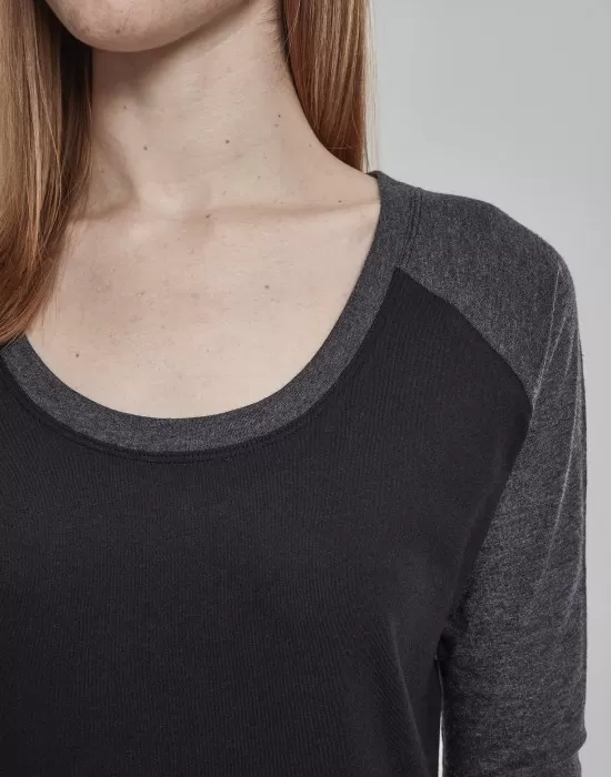 Дамска блуза Urban Classics black/charcoal с 3/4 ръкави, Блузи - Hoodstyle.bg