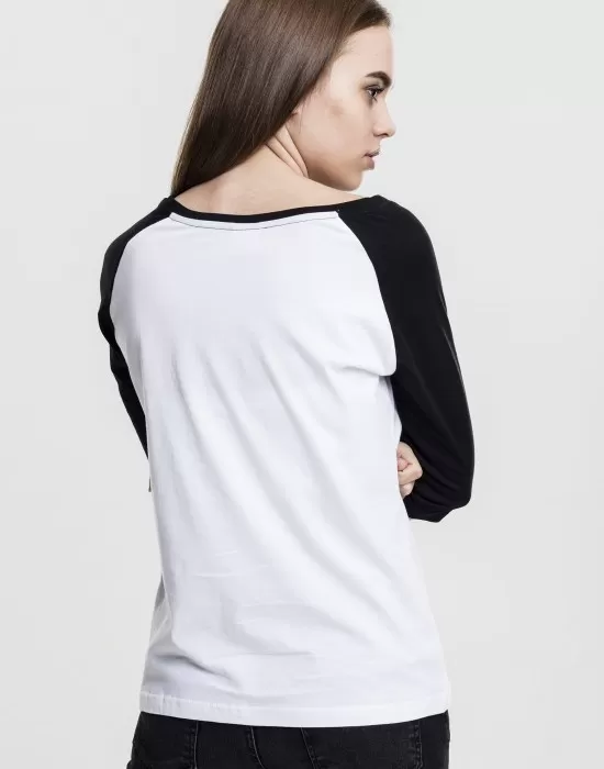 Дамска блуза Urban Classics wht/blk с 3/4 ръкави, Блузи - Hoodstyle.bg