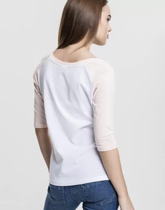 Дамска блуза Urban Classics wht/pink с 3/4 ръкави, Блузи - Hoodstyle.bg