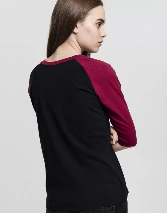 Дамска блуза Urban Classics blk/burgundy с 3/4 ръкави, Блузи - Hoodstyle.bg