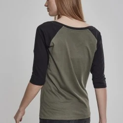 Дамска блуза Urban Classics olive/black с 3/4 ръкави
