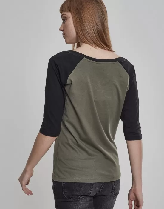 Дамска блуза Urban Classics olive/black с 3/4 ръкави, Блузи - Hoodstyle.bg