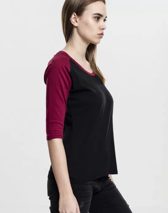 Дамска блуза Urban Classics blk/burgundy с 3/4 ръкави, Блузи - Hoodstyle.bg