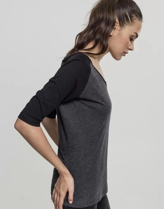 Дамска блуза Urban Classics charcoal/black с 3/4 ръкави, Блузи - Hoodstyle.bg
