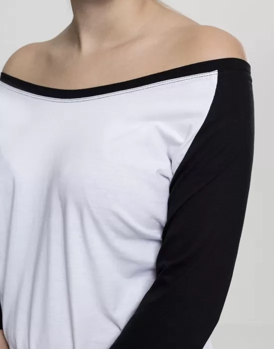 Дамска блуза Urban Classics wht/blk с 3/4 ръкави, Блузи - Hoodstyle.bg