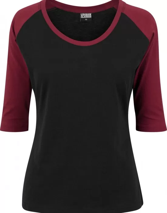 Дамска блуза Urban Classics blk/burgundy с 3/4 ръкави, Блузи - Hoodstyle.bg
