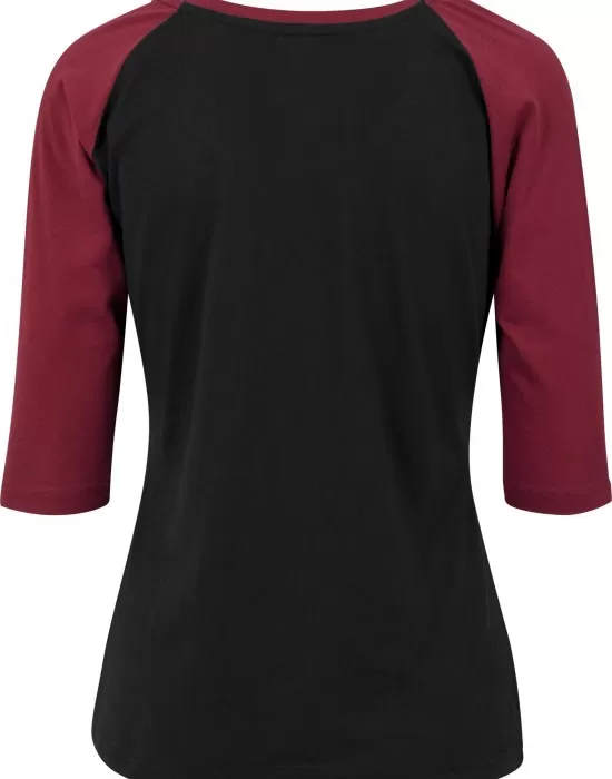 Дамска блуза Urban Classics blk/burgundy с 3/4 ръкави, Блузи - Hoodstyle.bg