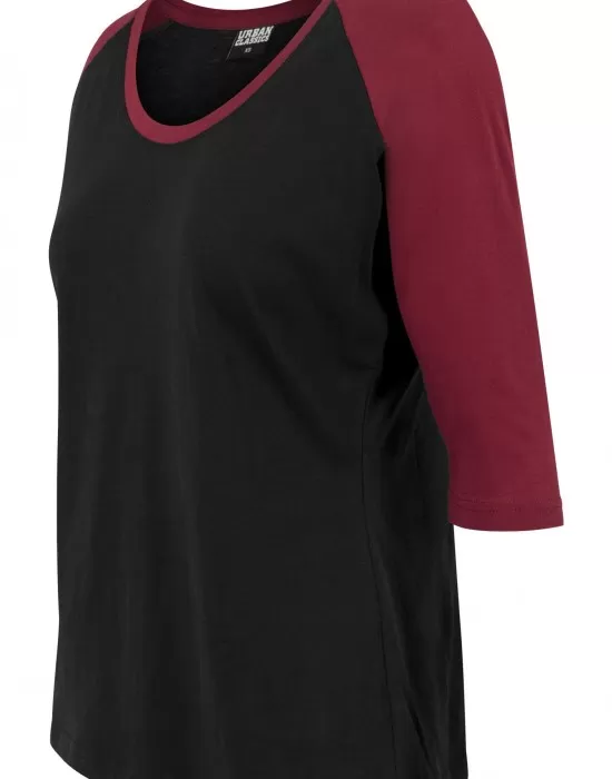Дамска блуза Urban Classics blk/burgundy с 3/4 ръкави, Блузи - Hoodstyle.bg