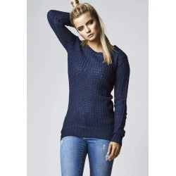 Дамски пуловер в тъмносиньо Urban Classics Ladies Long Wideneck Sweater 