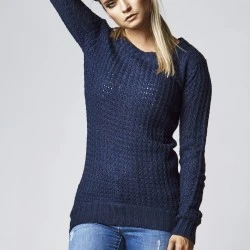 Дамски пуловер в тъмносиньо Urban Classics Ladies Long Wideneck Sweater 