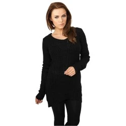 Дамски пуловер в черно Urban Classics Ladies Long Wideneck Sweater