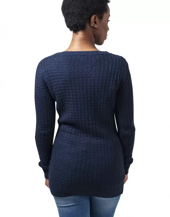 Дамски пуловер в тъмносиньо Urban Classics Ladies Long Wideneck Sweater, Блузи - Hoodstyle.bg