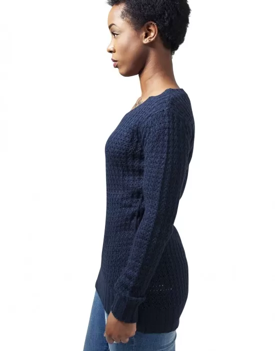 Дамски пуловер в тъмносиньо Urban Classics Ladies Long Wideneck Sweater, Блузи - Hoodstyle.bg