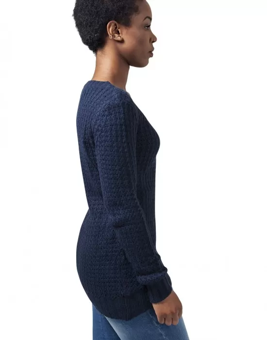 Дамски пуловер в тъмносиньо Urban Classics Ladies Long Wideneck Sweater, Блузи - Hoodstyle.bg