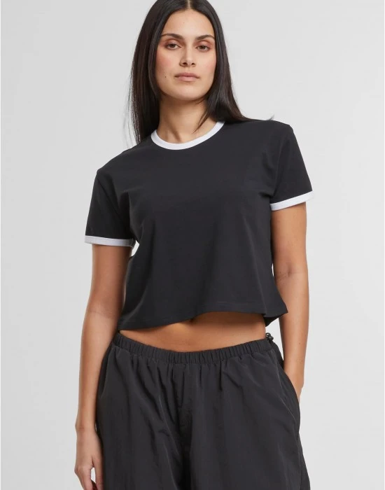 Тениска Ladies Contrast Retro T-Shirt black/white XXL