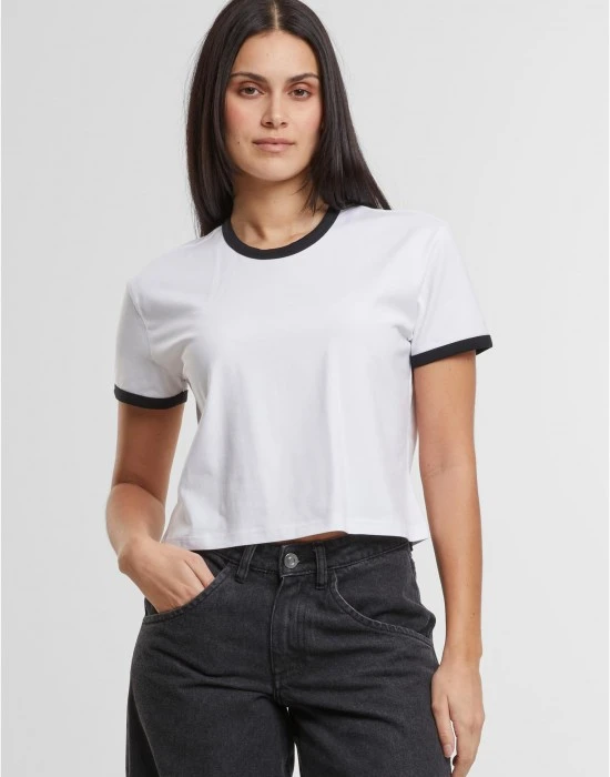Тениска Ladies Contrast Retro T-Shirt white/black XXL