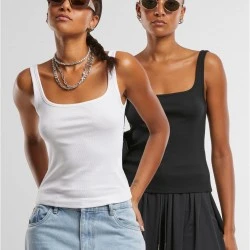 2 Броя Дамски Потници Ladies Wide Neck Rib Top 2-Pack black+white XXL