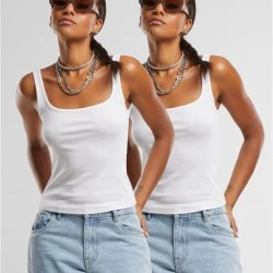 2 Броя Дамски Потници Ladies Wide Neck Rib Top 2-Pack white+white XXL