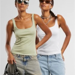 2 Броя Дамски Потници Ladies Wide Neck Rib Top 2-Pack white+softsalvia XXL